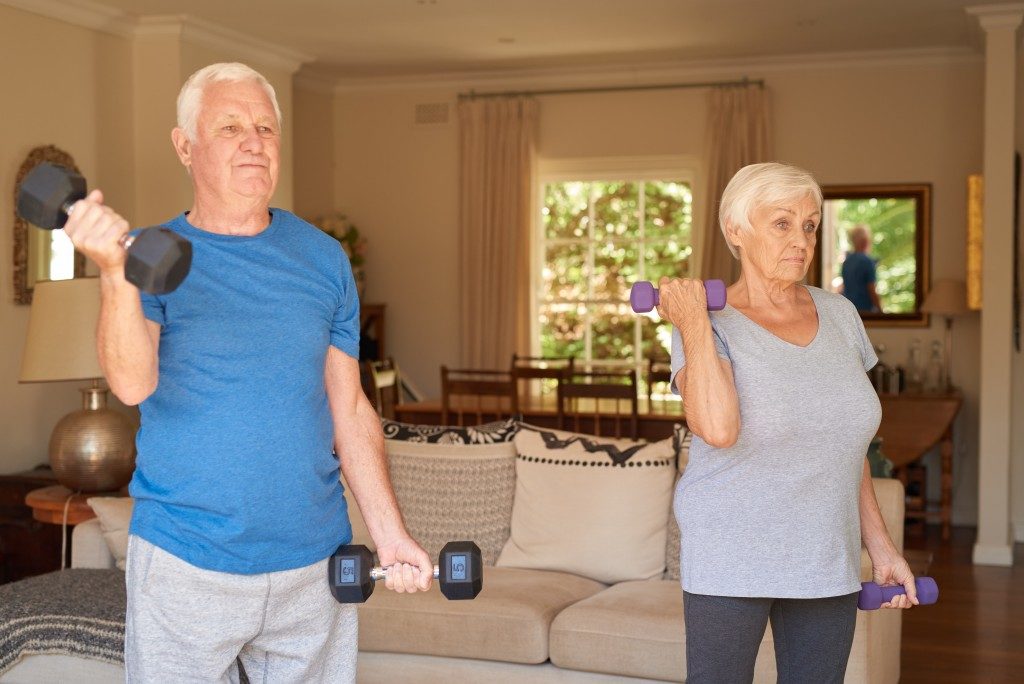 senior couple exercising